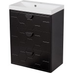 Szafka łazienkowa czarna 60 cm DOMINO z umywalką białą - czarne uchwyty