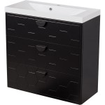 Szafka łazienkowa czarna 80 cm DOMINO z umywalką białą - czarne uchwyty