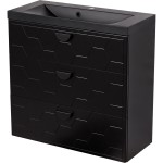 Szafka łazienkowa czarna 80 cm DOMINO z umywalką czarną - czarne uchwyty