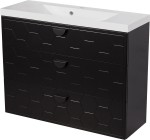 Szafka łazienkowa czarna 100 cm DOMINO z umywalką białą - czarne uchwyty