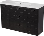 Szafka łazienkowa czarna 120 cm DOMINO z umywalką białą - czarne uchwyty