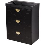 Szafka łazienkowa czarna 60 cm DOMINO z umywalką czarną - złote uchwyty