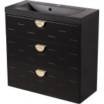 Szafka łazienkowa czarna 80 cm DOMINO z umywalką czarną - złote uchwyty