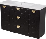 Szafka łazienkowa czarna 120 cm DOMINO z umywalką białą - złote uchwyty