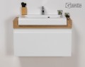 Szafka pod umywalkę wisząca biała 80 cm z grubym blatem dąb naturalny CASSINI z umywalką konglomeratową
