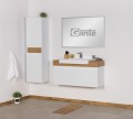 Meble do łazienki białe wiszące z grubym blatem dąb naturalny 100 cm Gante Cassini