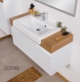 Szafka pod umywalkę biała 100 cm z grubym blatem dąb naturalny CASSINI z umywalką