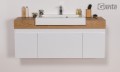 Szafka pod umywalkę biała wisząca 120 cm z grubym blatem dąb naturalny CASSINI z umywalką z konglomeratu