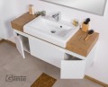 Wisząca szafka pod umywalkę biała 120 cm z grubym blatem dąb naturalny CASSINI z umywalką