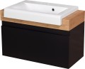 Szafka łazienkowa czarna matowa 80 cm Gante Cassini CAS-C-U80/39 z umywalką LISA-650/450