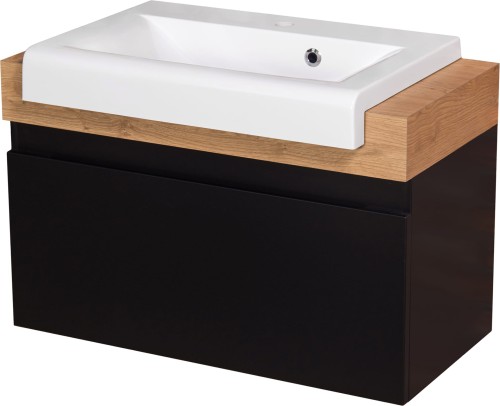 Szafka łazienkowa czarna matowa 80 cm Gante Cassini CAS-C-U80/39 z umywalką LISA-650/450