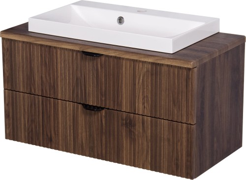 Szafka łazienkowa orzech 80 cm z blatem Victa Lamello VICL-OR-U80/39/2 i umywalka LIV-600C biała