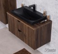 Szafka łazienkowa lamele orzech 80 cm z blatem i umywalką czarną Victa Lamello