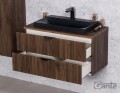 Szafka wisząca z blatem i czarną umywalką 80 cm Victa Lamello orzech lamele