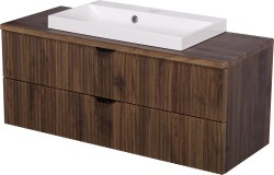 Szafka łazienkowa orzech 100 cm z blatem i umywalką białą Victa Lamello