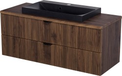 Szafka łazienkowa orzech 100 cm z blatem i umywalką czarną Victa Lamello