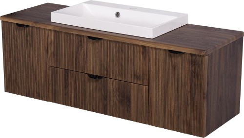 Szafka łazienkowa orzech 120 cm z blatem Gante Victa Lamello VICL-OR-U120/39C i umywalka LIV-600C biała