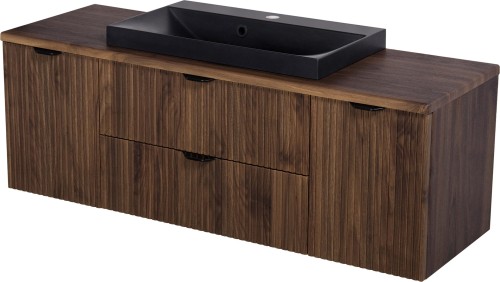 Szafka łazienkowa orzech 120 cm z blatem Gante Victa Lamello VICL-OR-U120/39C i umywalka LIV-600C czarny mat