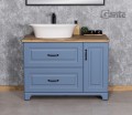 Szafka pod umywalkę 100 cm niebieska z czarnym uchwytem retro Finea FNA-N-U100/50/2, umywalka dolomitowa Fini 600C i bateria umywalkowa Kohlman Experience QB170EB czarna wysoka.