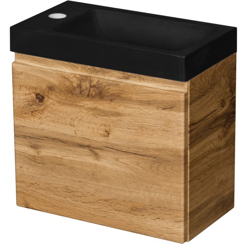 Szafka łazienkowa dąb naturalny 40cm CLER CLR-NE-U40/22 z umywalką ADA-400R/L czarny mat