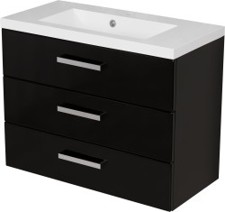 Szafka łazienkowa czarna 80 cm FOKUS NEW z umywalką