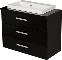 Szafka łazienkowa czarna 80 cm FOKUS NEW z blatem i umywalką