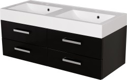 Szafka łazienkowa czarna 120 cm FOKUS NEW z umywalką podwójną