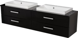 Szafka łazienkowa czarna 160 cm FOKUS NEW z blatem i dwiema umywalkami
