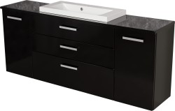 Szafka łazienkowa czarna 180 cm FOKUS NEW z blatem i umywalką