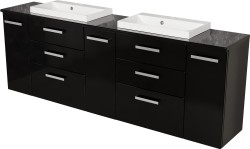 Szafka łazienkowa czarna 210 cm FOKUS NEW z blatem i dwiema umywalkami