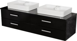 Szafka łazienkowa czarna 160 cm FOKUS NEW z blatem i dwiema umywalkami