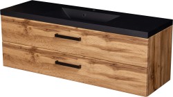 Szafka łazienkowa dąb naturalny 120 cm FOKUS NEW LOFT z umywalką czarną
