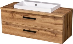 Szafka łazienkowa dąb naturalny 100 cm FOKUS NEW LOFT z blatem i umywalką białą