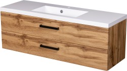 Szafka łazienkowa dąb naturalny 120 cm FOKUS NEW LOFT z umywalką białą