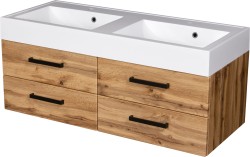 Szafka łazienkowa dąb naturalny 120 cm FOKUS NEW LOFT z umywalką podwójną