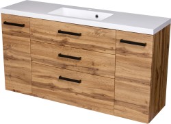 Szafka łazienkowa dąb naturalny 140 cm FOKUS NEW LOFT z umywalką białą