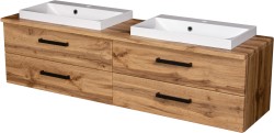 Szafka łazienkowa dąb naturalny 160 cm FOKUS NEW LOFT z blatem i dwiema umywalkami