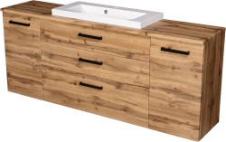 Szafka łazienkowa dąb naturalny 180 cm FOKUS NEW LOFT z blatem i umywalką