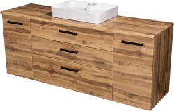 Szafka łazienkowa dąb naturalny 180 cm FOKUS NEW LOFT z blatem i umywalką