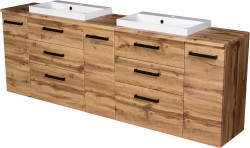 Szafka łazienkowa dąb naturalny 210 cm FOKUS NEW LOFT z blatem i dwiema umywalkami