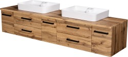 Szafka łazienkowa dąb naturalny 210 cm FOKUS NEW LOFT z blatem i dwiema umywalkami