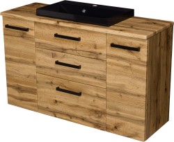 Szafka łazienkowa dąb naturalny 120 cm FOKUS NEW LOFT z blatem i umywalką czarną