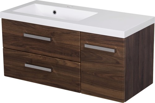 Szafka łazienkowa orzech 90 cm Fokus New FKSN-OR-U90/39/2L z umywalką Clever-900L Jody biała