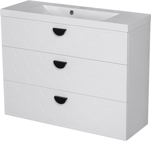 Szafka łazienkowa Domino biała 100 cm DOM-B6-U100/35/3 z umywalką LIV-1000C biała