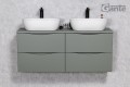 Szafka łazienkowa szałwiowa 120 cm Onda z dwiema umywalkami ceramicznymi - komplet do dużej łazienki.