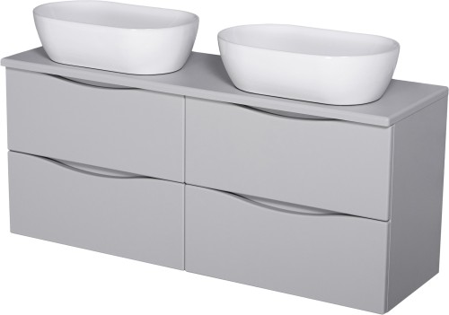 Szafka łazienkowa szara 120 cm Gante Onda z dwiema umywalkami ceramicznymi w komplecie.