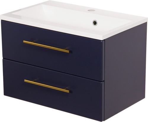 Szafka pod umywalkę granatowa 60cm ze złotymi uchwytami Belli Gold BEL-GN-U60/39/2 i umywalka dolomitowa SOMA-600.
