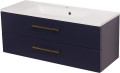 Szafka pod umywalkę granatowa 100cm ze złotymi uchwytami Belli Gold BEL-GN-U100/39/2 i umywalka dolomitowa SOMA-1000.