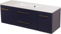 Szafka pod umywalkę granatowa 120cm ze złotymi uchwytami Belli Gold BEL-GN-U120/39C i umywalka dolomitowa SOMA-1200C.