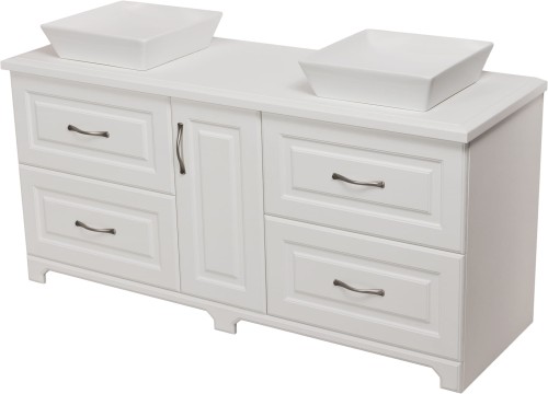 Szafka pod umywalkę biała 150cm Finea FNA-B-U150/50/4 i dwie umywalki ceramiczne QUADRO.
